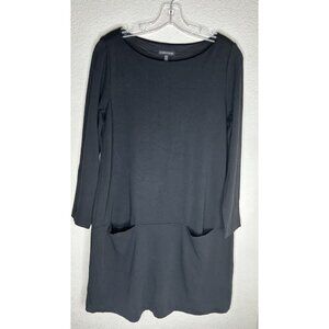 Eileen Fisher Shift Dress Womens Medium Black Pockets Classic Office Minimalist